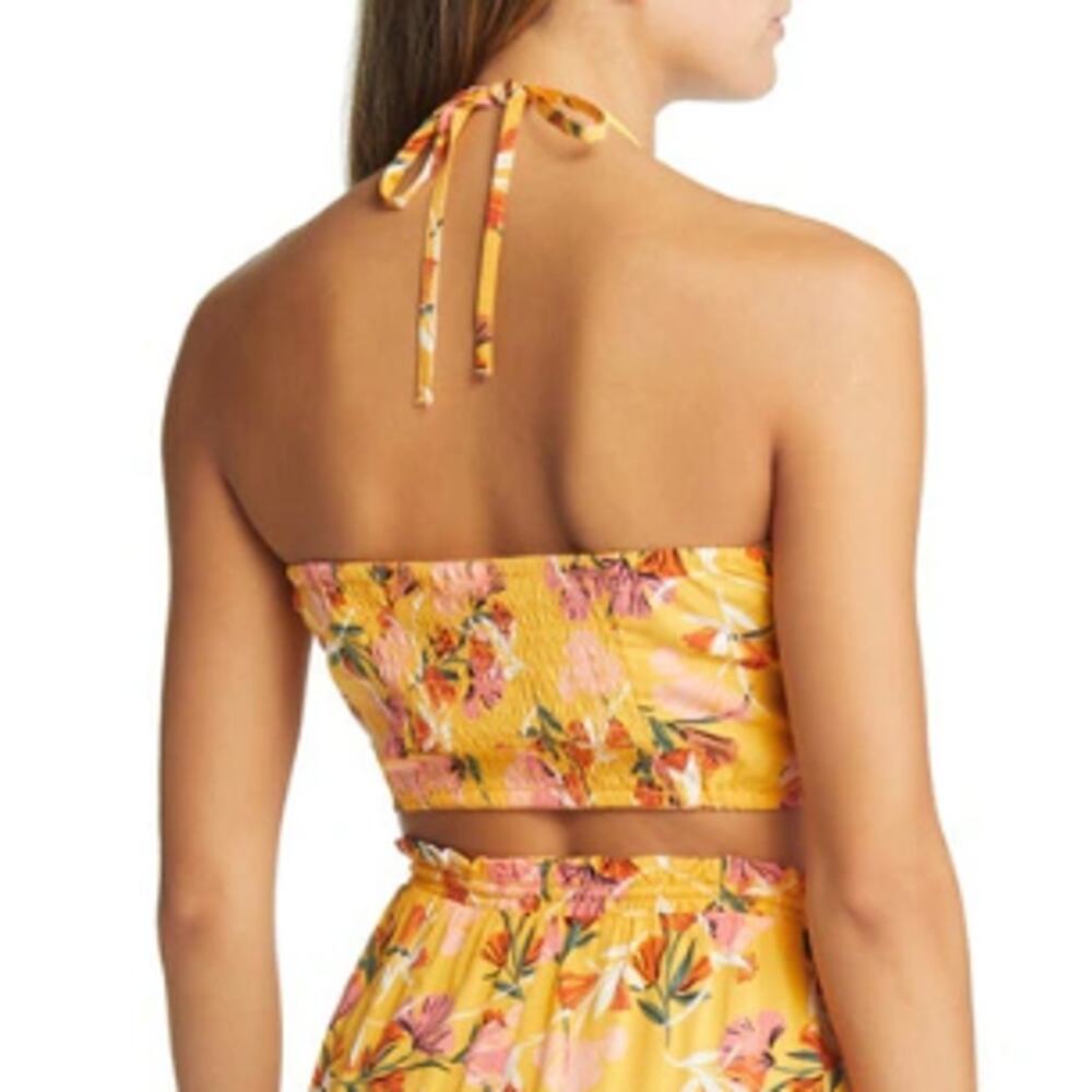 New ~ ROXY ~ Chamois Pressed Flowers Island Hops Bandeau Crop 100% VISCOSE XL - Picture 2 of 10